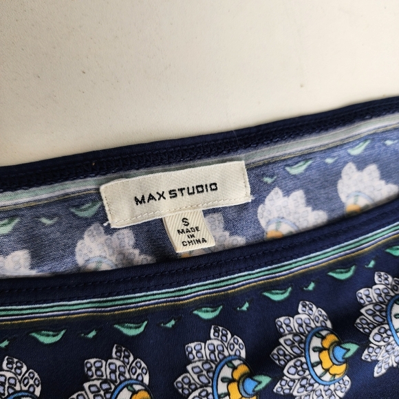 Max Studio Navy Blue Flowers Boat Neck 1/2 Sleeve Stretchy Mid Dress Stretch S - Picture 6 of 11